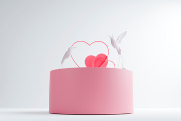 podium for product display pink geometry shape background minimalist Valentine's day, 3D rendering.