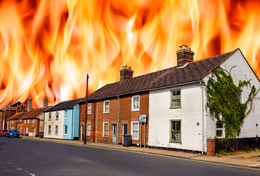 Burning house, conceptual image