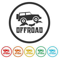 Obraz premium Off road truck logo. Set icons in color circle buttons