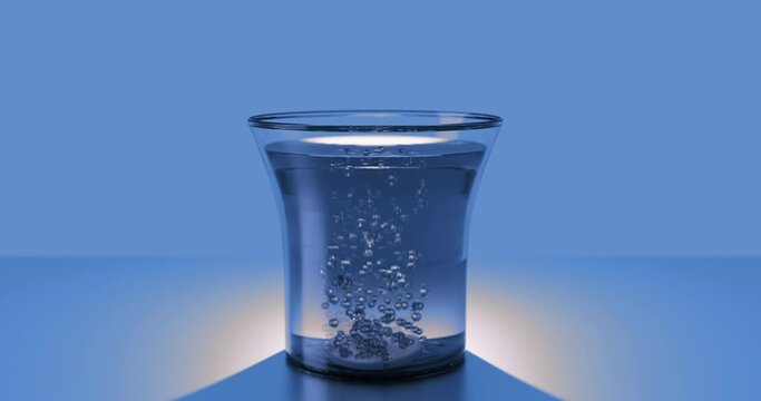 Glass of water with a wonderful tablet refreshing and giving strength to live after the time spent with the most beautiful girl. Loop. ProRes 422.
