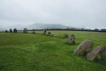 Castlerigg stone circle on a cloudy and mysty day