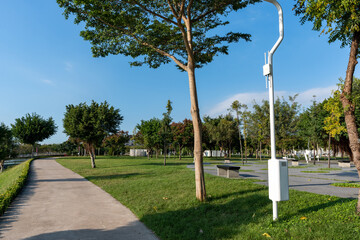 Obraz premium Taichung City, Taiwan - November 28, 2022 : Taichung Central Park Public WiFi Router. Xitun District Shuinan Economic and Trade Area.