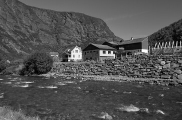 Nature in Flam village in mountains of Norway