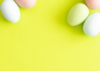 Colorful easter eggs on a green background hard light