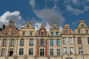 Fototapeta na wymiar details of the houses of the square of the Grand Place in Arras, North of France