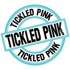 TICKLED PINK text on blue-black round stamp sign