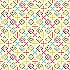 Seamless Geometric floral background pattern on Pale Yellow. Vector repeating texture for Textile
