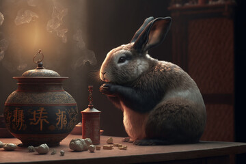 Chinese new year concept, illustration of a rabbit. Year of the rabbit.	