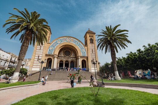 Cathedral Sacre Cour Oran or sacred Heart Cathedral, Roman Catholic church at Place de la Kahina on Boulevard Hammou-boutlelis, in Oran Algeria on a sunny day in summer.