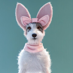 Cute Wire-haired Fox Terrier with Bunny Ears Headband   (Generative AI)