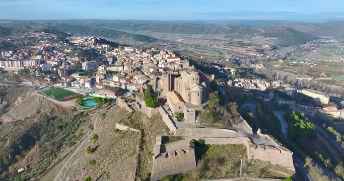 Cardona castle is a famous medieval castle in Catalonia. back view city background