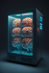 Intelligence for sale in vending machine. Human brain for sale in a machine. Buying the answers