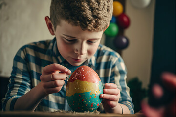 gl&uuml;ckliches Kind bemalt Ostereier (Generative AI)