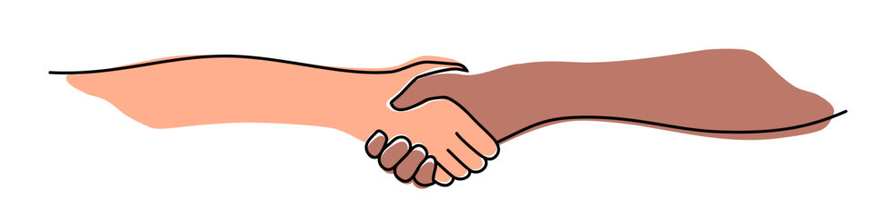 Handshake, agreement, introduction banner hand drawn with single line