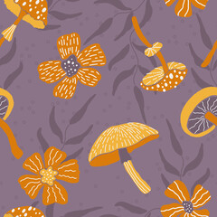 Bloom Mushroom Vector Seamless Pattern