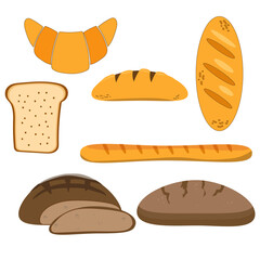 Poster frame template with bread products. Rye, whole grain bread and pretzel, muffin, pita , ciabatta and wheat bread, croissant, bagel, french baguette for design menu bakery