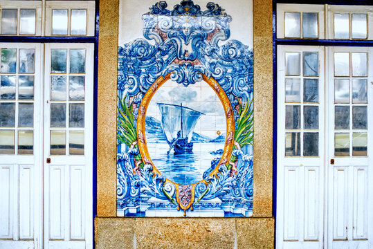 Azulejos at Railway station of Rio Tinto, Gondomar, in the district of Porto, Portugal