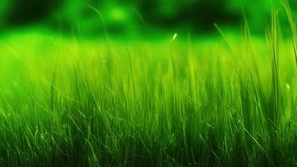 Plakat Macro shot, juicy green grass in the forest.
