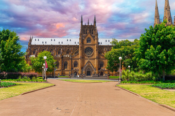 Saint Mary’s cathedral Church religious place of worship Sydney NSW Australia Saint Marys Cathedral Sydney. viewed from Hyde Park