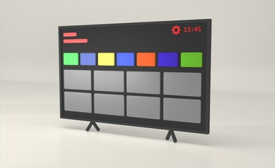 Minimal smart TV interface isolated. Video streaming service apps icons. 3D Rendering.