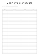 Business Planner Templates Monthly Bills Tracker