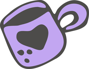 doodle drawing hot drink mug with heart symbol purple