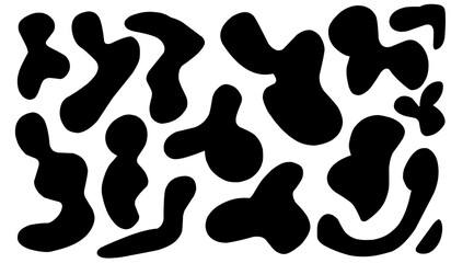 Fototapeta na wymiar Irregular blob, set of abstract organic shapes. Abstract irregular random blobs. Simple liquid amorphous splodge. Trendy minimal designs for presentations, banners, posters and flyers