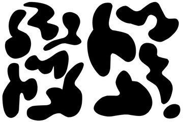 Fototapeta na wymiar Irregular blob, set of abstract organic shapes. Abstract irregular random blobs. Simple liquid amorphous splodge. Trendy minimal designs for presentations, banners, posters and flyers