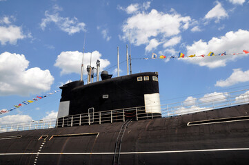 Soviet diesel military submarine on the surface.