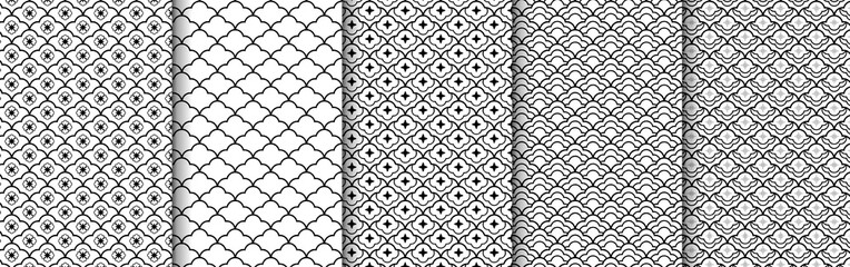 Traditional chinese seamless pattern set. Black white asian luxury ornament