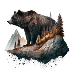 grizzly brown bear in the wilderness visualization on isolated background - obrazy, fototapety, plakaty