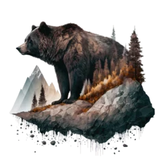 Foto op Aluminium grizzly brown bear in the wilderness visualization on isolated background © EOL STUDIOS