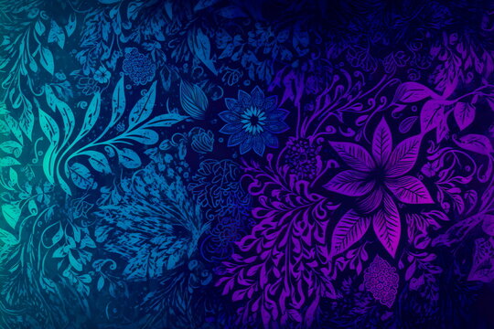 Floral decorative seamless pattern . Blue background with flowers, leaves and branches © Лилия Захарчук