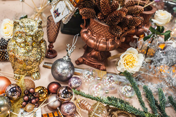 Christmas or New Year decor. Christmas concept. Table decoration, home