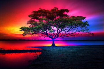 Tree of Life - digital art made by generative AI depicting the tree of life growing in the wild. Glowing and magical, this tree has the spirit of Gaia and provides planetary energy