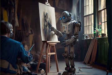 AI artist image generated by artificial intelligence. Prompt craft and prompt artists are disrupting traditional artists and outraging them with robotic art styles like this meta AI artwork