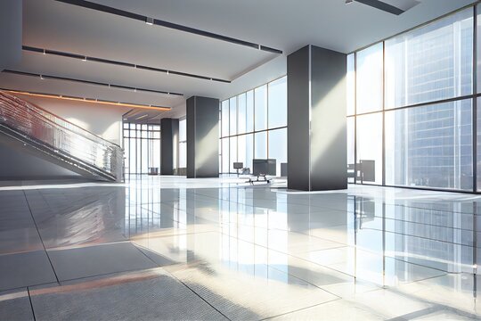 Modern Office Building - Generative AI image of a sleek and professional office building with modern architecture made perfect for video backgrounds in animation and live-action