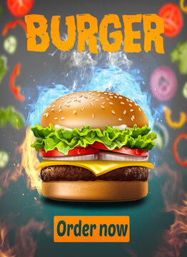 Burger or Hamburger promotional sale design advertisement and social media posts, Order Now