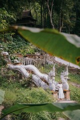 tourist girl at buddhist temple Wat Pha Lat in Chiang Mai, Thailand.