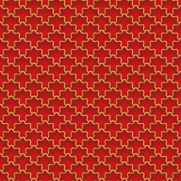 Traditional chinese fish scale seamless pattern. Red golden asian ornament.