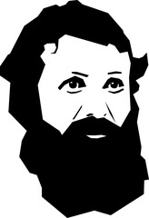 John Muir, 1838 - 1914, Portrait at age 37, Naturalist and Author, stylized black and white vector illustration