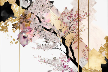 年賀状、和風の桜のイラスト Generative AI