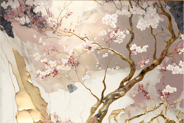 年賀状、和風の桜のイラスト Generative AI