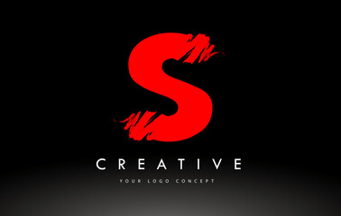 S Brushed Letter Logo. Red  Brush Letters design with Brush stroke design.