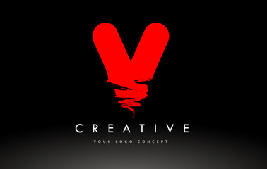 Fototapeta premium V Brushed Letter Logo. Red Brush Letters design with Brush stroke design.