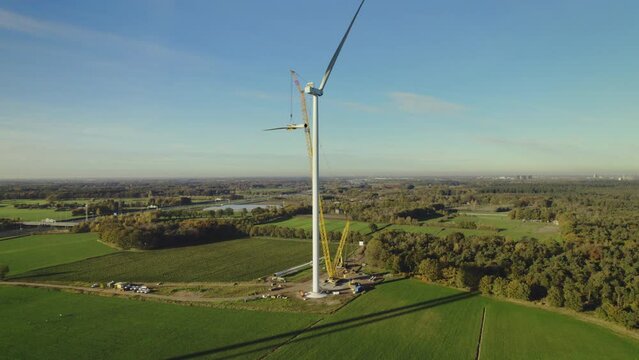 AERIAL WS Wind farm under construction / Galder, Netherlands
