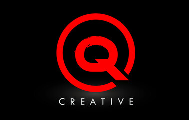 Red Q Brush Letter Logo Design. Creative Brushed Letters Icon Logo.