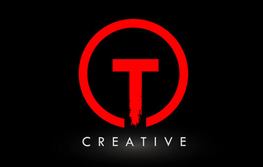 Red T Brush Letter Logo Design. Creative Brushed Letters Icon Logo.