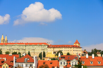 Obraz premium Tourist view of the city of Prague the capital of the Czech Republic. Background with selective focus and copy space