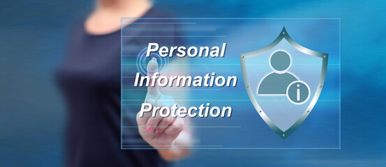 Woman touching a personal information protection concept